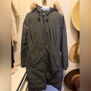 Canada Goose Women's Black Puffer Coat with Fur Trim